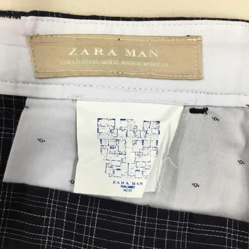 ザラメン ZARA MAN パンツ スラックス スラックスパンツ ワイドパンツ カジュアルパンツ チェックパンツ 42 チェック 紺 / ネイビー /  メンズ USED 古着 中古 10122390