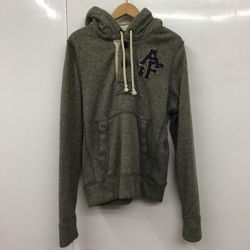 アバクロンビーアンドフィッチ ABERCROMBIE&FITCH パーカー 長袖 長袖パーカー プルオーバーパーカー ヘンリーネック M ロゴ、文字 灰 / グレー /  メンズ USED 古着 中古 10131987