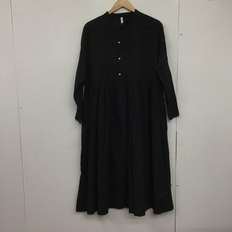 ひより HIYORI ワンピース ロングスカート AM-0251 コットン 長袖 バンドカラー FREE 無地 黒 / ブラック /  レディース USED 古着 中古 10145939