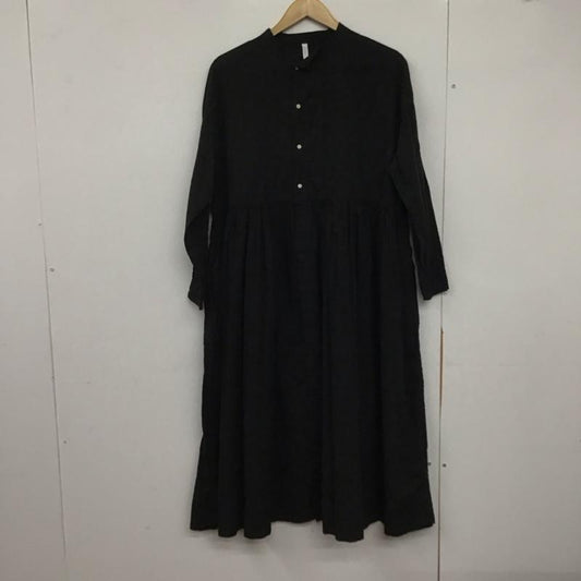 ひより HIYORI ワンピース ロングスカート AM-0251 コットン 長袖 バンドカラー FREE 無地 黒 / ブラック /  レディース USED 古着 中古 10145939