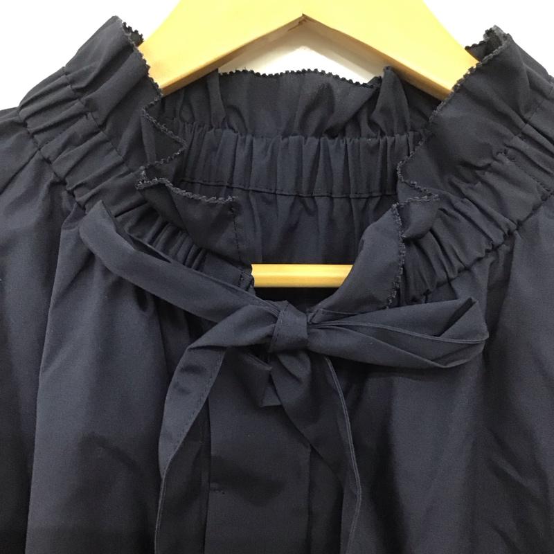 グリーンレーベルリラクシング green label relaxing シャツ、ブラウス 長袖 3611-199-1986 ブロード フリルカラー ブラウス 無地 紺 / ネイビー /  レディース USED 古着 中古 10136911