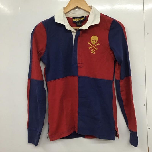 ラルフローレン ラグビー RALPH LAUREN RUGBY ポロシャツ 長袖 長袖ポロシャツ 長袖カットソー カラーシャツ S ロゴ、文字 赤 / レッド / X 紺 / ネイビー /  レディース USED 古着 中古 10132947