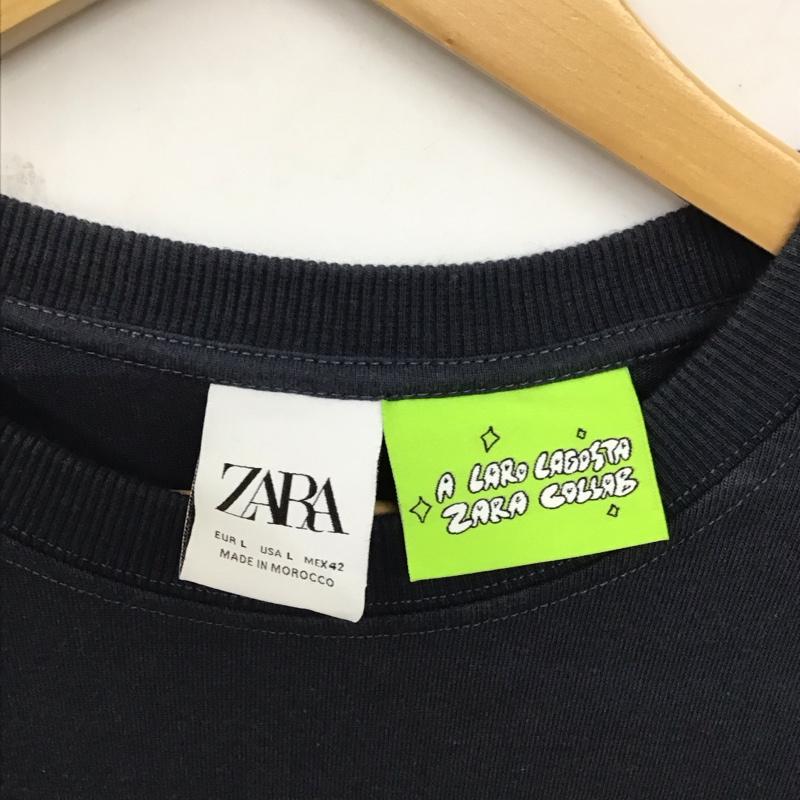 ザラ ZARA カットソー 長袖 長袖カットソー 無地カットソー クルーネック L プリント 紺 / ネイビー /  メンズ USED 古着 中古 10130089