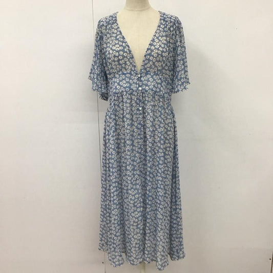 アナザーエディション Anather Edition ワンピース ロングスカート 半袖 Vネック 花柄 水色 / ライトブルー /  レディース USED 古着 中古 10116471