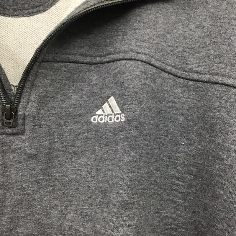 アディダス adidas トレーナー 長袖 長袖トレーナー スウェット ジップネック プルオーバー M ロゴ、文字 灰 / グレー /  メンズ USED 古着 中古 10145675