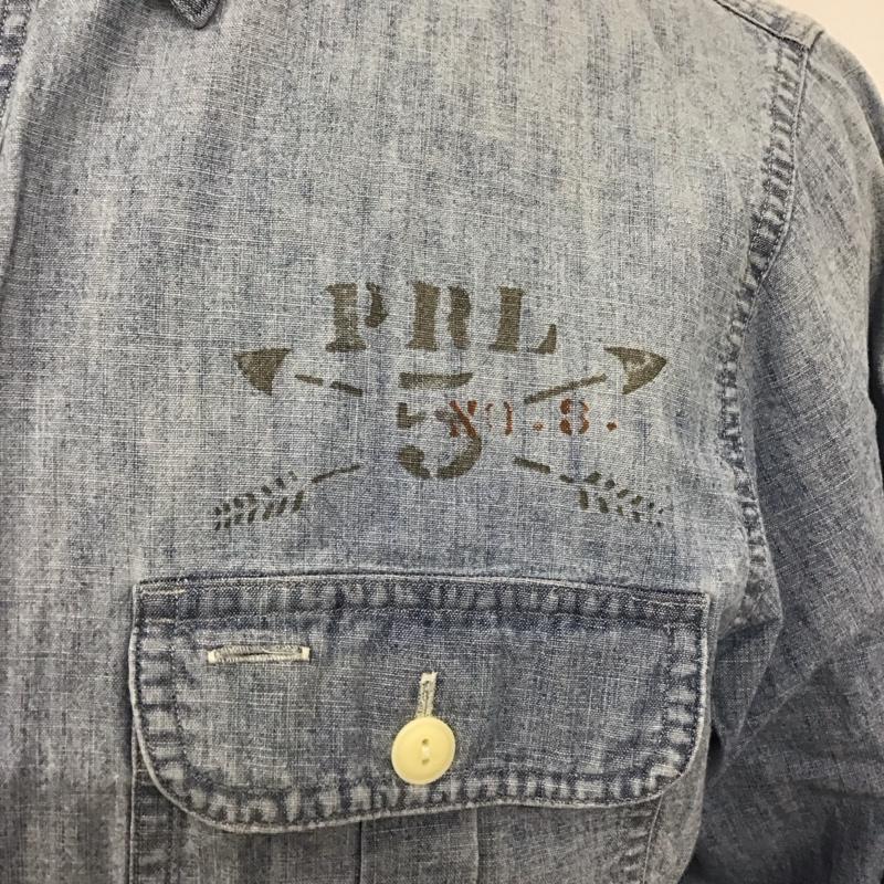 ポロラルフローレン POLO RALPH LAUREN シャツ、ブラウス 長袖 ワークシャツ デニムシャツ バックプリント M ロゴ、文字 青 / ブルー /  メンズ USED 古着 中古 10123671