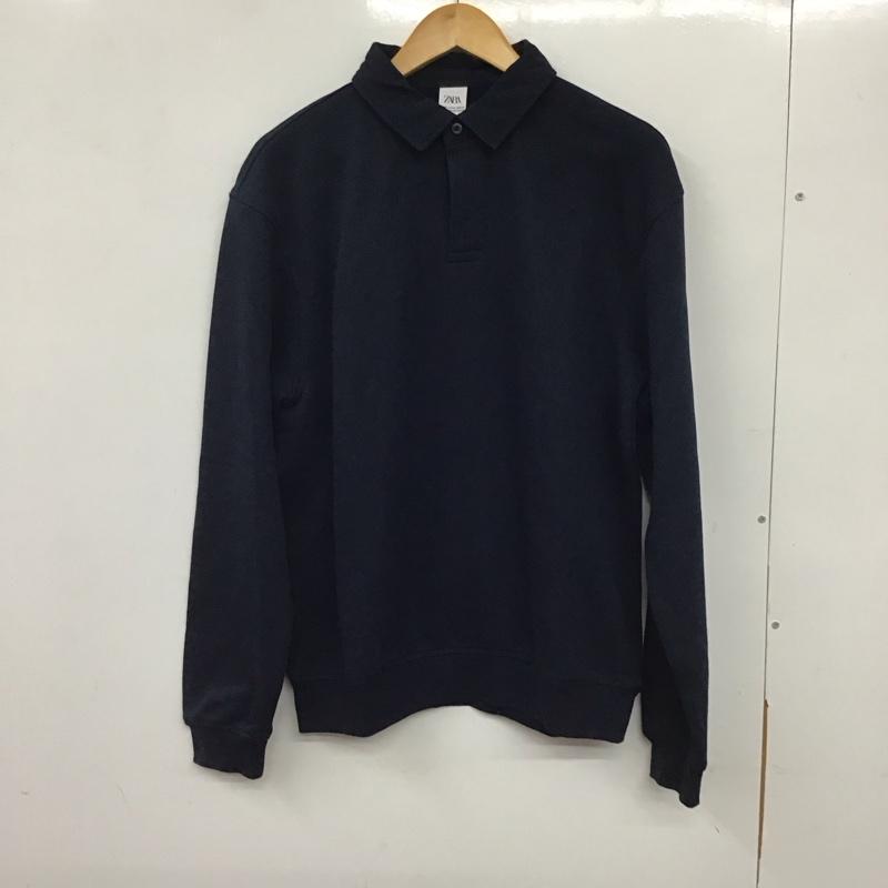 ザラ ZARA ポロシャツ 長袖 長袖ポロシャツ スウェット 長袖カットソー M 無地 紺 / ネイビー /  メンズ USED 古着 中古 10136718