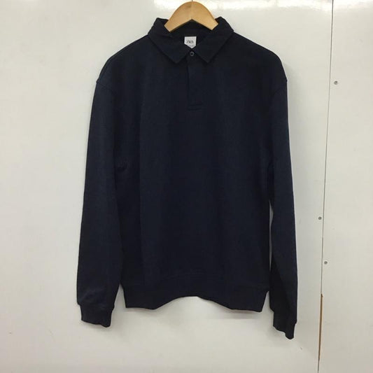 ザラ ZARA ポロシャツ 長袖 長袖ポロシャツ スウェット 長袖カットソー M 無地 紺 / ネイビー /  メンズ USED 古着 中古 10136718
