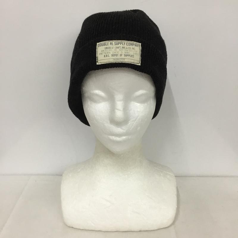 ダブルアールエル ラルフローレン RRL RALPH LAUREN 帽子 ニット帽 コットン リブニット ロゴラベル ロゴ、文字 黒 / ブラック /  メンズ USED 古着 中古 10140609