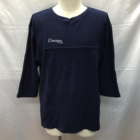 デンハム DENHAM カットソー 七分袖 01-22-04-52-562 PILE FOOTBALL TEE LS フットボールTシャツ パイル地 S ロゴ、文字 紺 / ネイビー /  メンズ USED 古着 中古 10121225