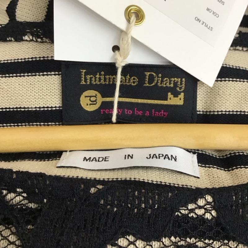 インティメイトダイアリー Intimate Diary ワンピース ひざ丈スカート 七分袖 レース 1 ボーダー柄 黒 / ブラック / X ベージュ / ベージュ /  レディース USED 古着 中古 10119277