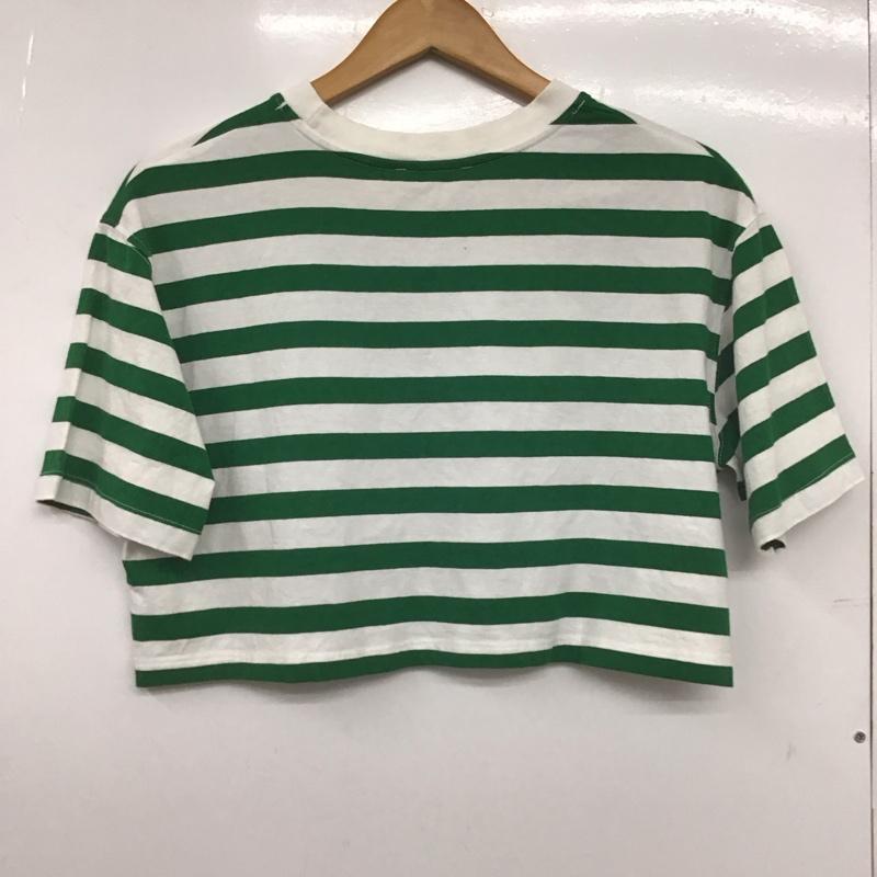 ザラ ZARA Tシャツ 半袖 クロップド丈 ボーダー M ボーダー柄 白 / ホワイト / X 緑 / グリーン /  レディース USED 古着 中古 10148669