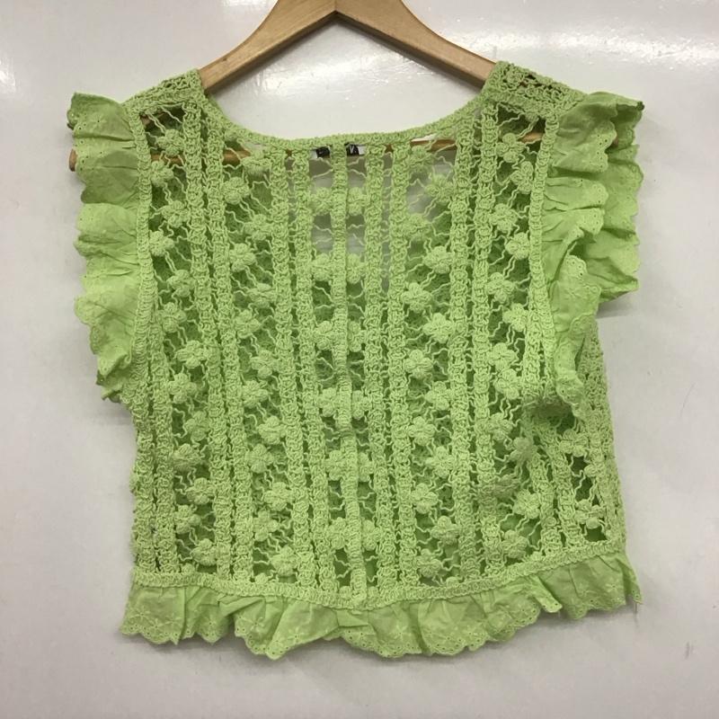 ザラ ZARA ベスト ベスト 2712 366 511 Vネック ショート丈 クロップド丈 袖レース M  薄緑 / ライトグリーン /  レディース USED 古着 中古 10146413