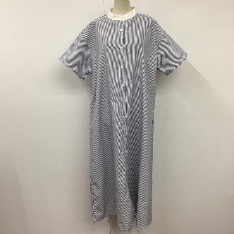メルロー merlot ワンピース ひざ丈スカート MRWWA0423001 半袖クレリックシャツワンピース FREE ストライプ 白 / ホワイト / X 紺 / ネイビー /  レディース USED 古着 中古 10114012