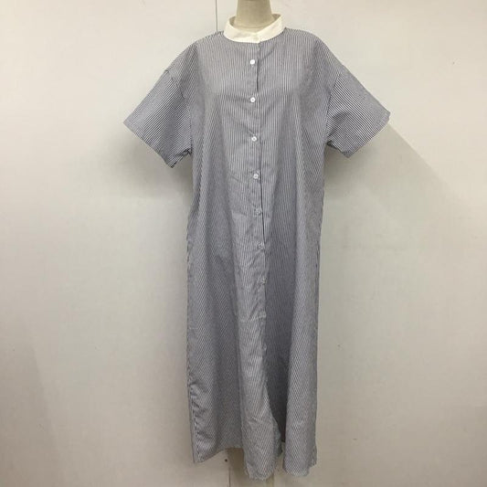 メルロー merlot ワンピース ひざ丈スカート MRWWA0423001 半袖クレリックシャツワンピース FREE ストライプ 白 / ホワイト / X 紺 / ネイビー /  レディース USED 古着 中古 10114012