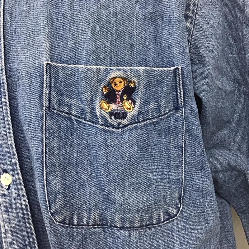 ラルフローレン RALPHLAUREN シャツ、ブラウス 長袖 デニムシャツ ポロベア ボタンダウン L ワンポイント 青 / ブルー /  メンズ USED 古着 中古 10112937