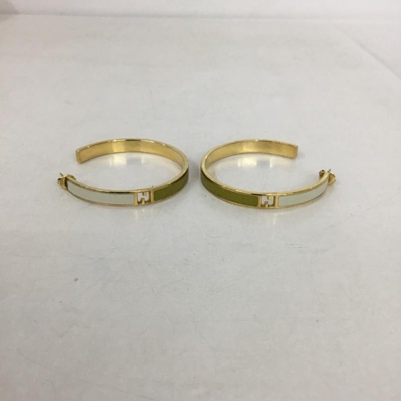フェンディ FENDI アクセサリー ピアス フープピアス ワンポイント 白 / ホワイト / X 金 / ゴールド / X 薄緑 / ライトグリーン /  レディース USED 古着 中古 10137917