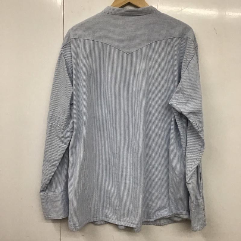 ラングラー Wrangler シャツ、ブラウス 長袖 長袖シャツ ヒッコリーシャツ ノーカラーシャツ 70s 80s ストライプ 白 / ホワイト / X 水色 / ライトブルー /  メンズ USED 古着 中古 10132633