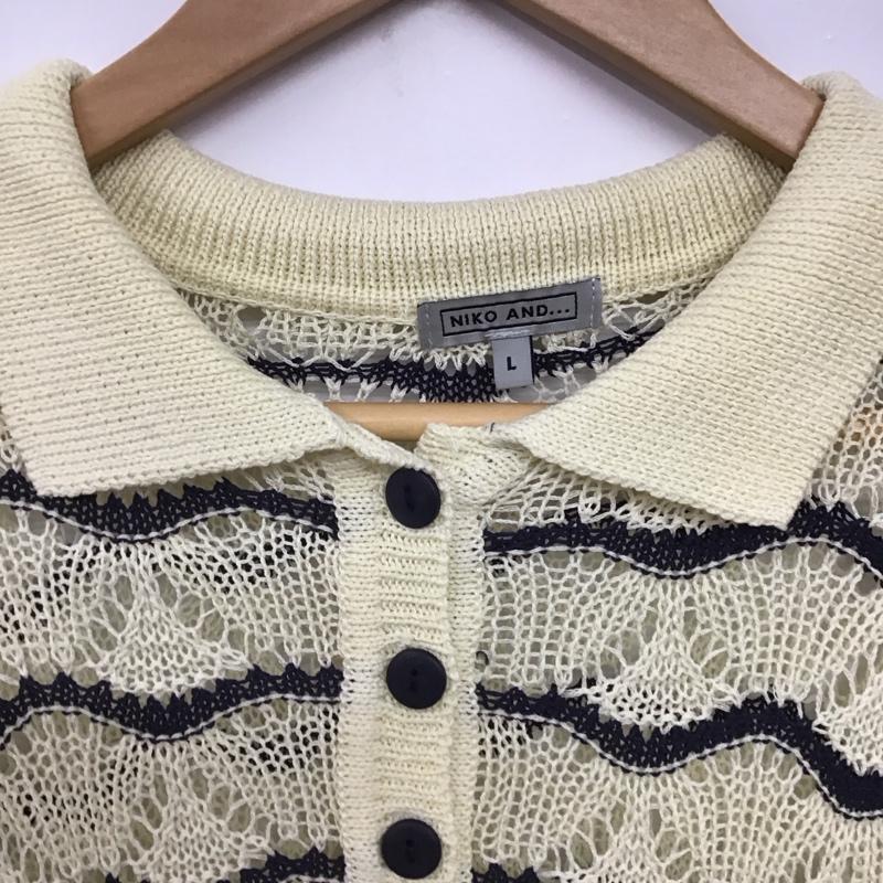 ニコアンド niko and... ニット、セーター 長袖 NKM42613MN ボーダー　ルーズ　ポロシャツ　ニット　レース透かし編み L ボーダー柄 マルチカラー / マルチカラー /  レディース USED 古着 中古 10141598
