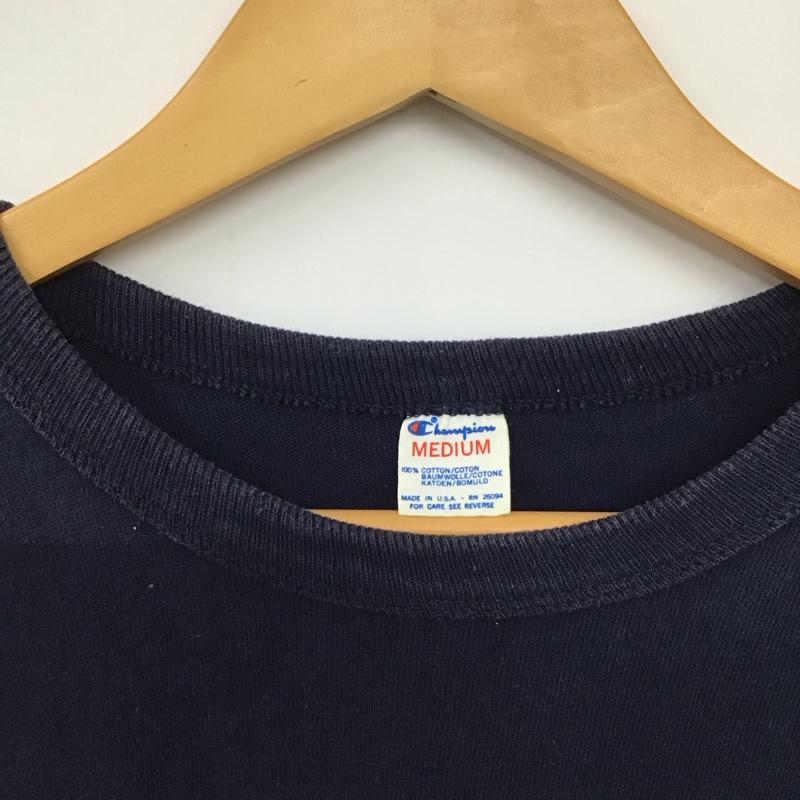 チャンピオン Champion Tシャツ 半袖 半袖カットソー プリントTシャツ クルーネックカットソー ヴィンテージ古着 80s M ロゴ、文字 紺 / ネイビー /  メンズ USED 古着 中古 10136172