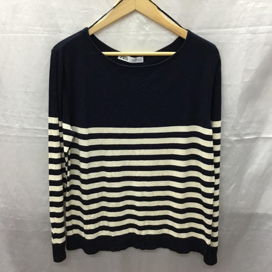 ザラ ZARA ニット、セーター 長袖 S ボーダー柄 紺 / ネイビー / X ベージュ / ベージュ /  レディース USED 古着 中古 10121962