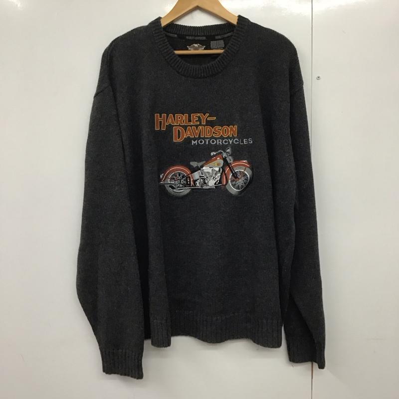 ハーレーダビッドソン Harley-Davidson ニット、セーター 長袖 長袖ニットカットソー クルーネック セーター ロゴ、文字 灰 / グレー /  メンズ USED 古着 中古 10140510