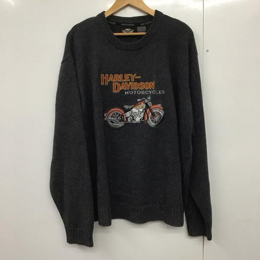 ハーレーダビッドソン Harley-Davidson ニット、セーター 長袖 長袖ニットカットソー クルーネック セーター ロゴ、文字 灰 / グレー /  メンズ USED 古着 中古 10140510