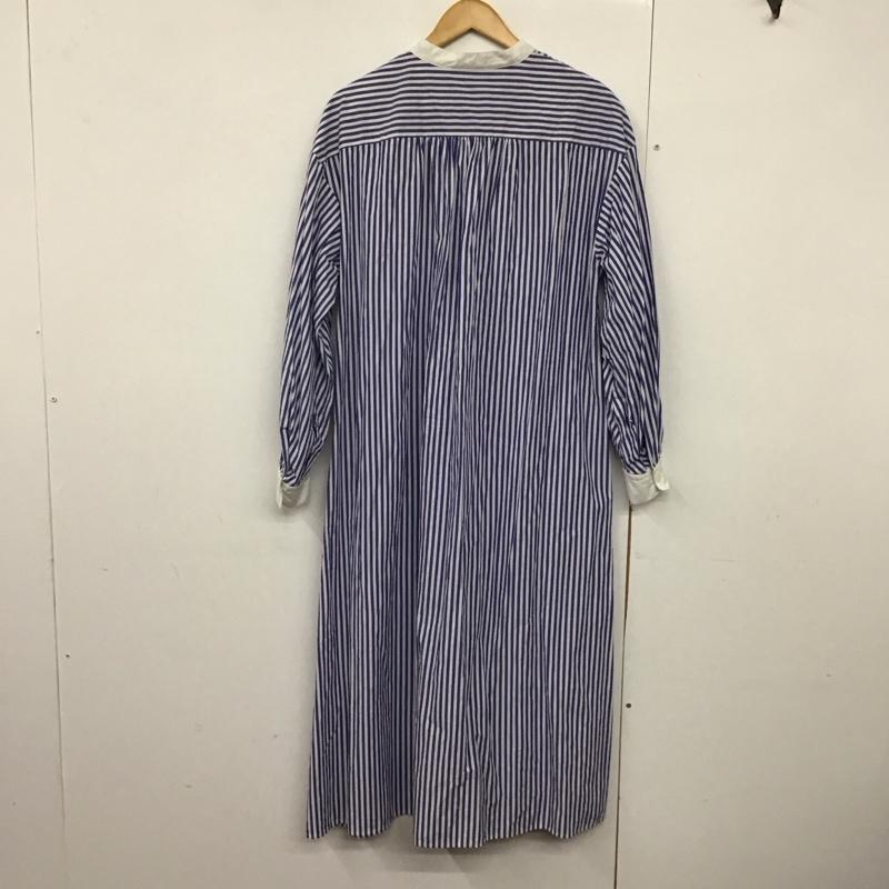 グリーンレーベルリラクシング green label relaxing ワンピース ロングスカート 3626-105-3027 バンドカラー 長袖 ストライプ 白 / ホワイト / X 青 / ブルー /  レディース USED 古着 中古 10142275