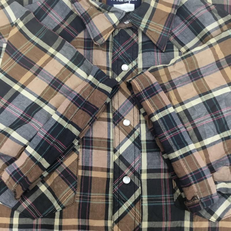 ラングラー Wrangler シャツ、ブラウス 半袖 L チェック 茶 / ブラウン /  メンズ USED 古着 中古 10133528