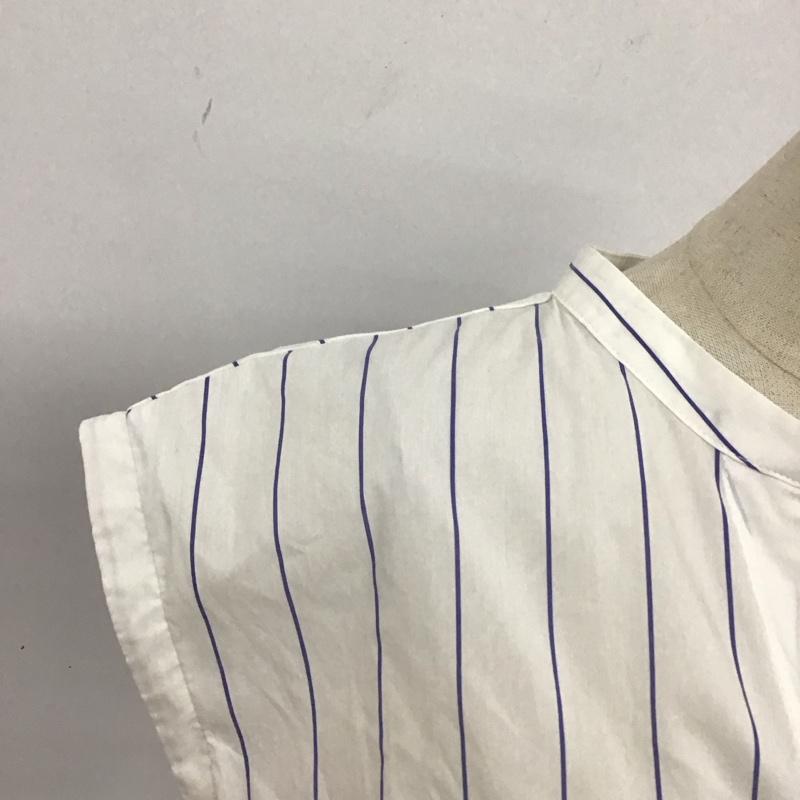 プレフェリール PREFERIR ワンピース ロングスカート フレンチスリーブ スキッパー 38 ストライプ 白 / ホワイト / X 紺 / ネイビー /  レディース USED 古着 中古 10115496