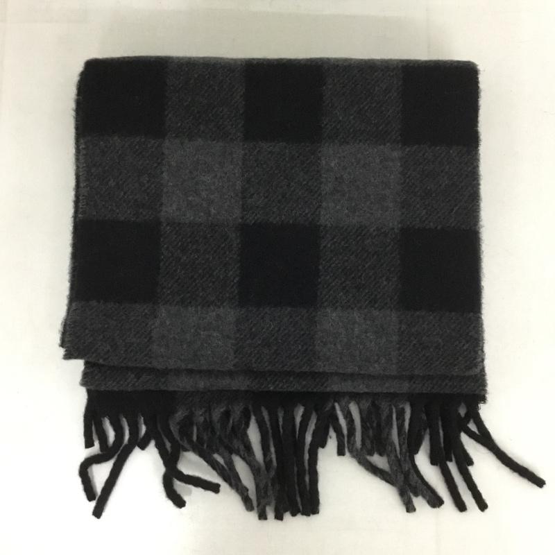 ポロラルフローレン POLO RALPH LAUREN マフラー マフラー フリンジ チェック イタリア製 ワンポイント 黒 / ブラック / X 灰 / グレー /  メンズ USED 古着 中古 10133820