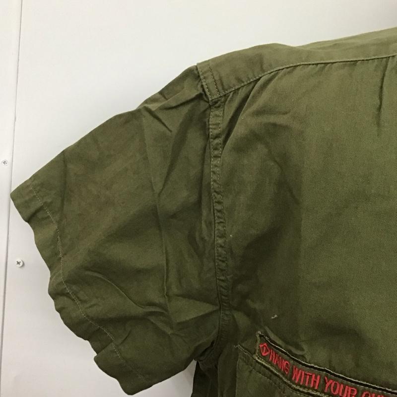 チャムス CHUMS シャツ、ブラウス 半袖 CH02-1054 ノーカラーシャツ L ワンポイント カーキ / カーキ /  メンズ USED 古着 中古 10108178