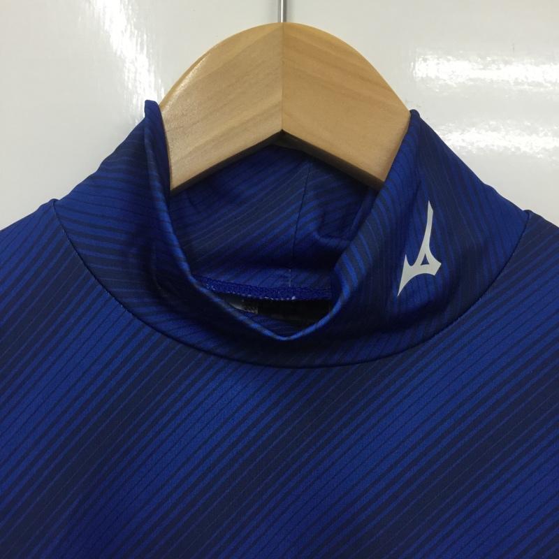 ミズノ MIZUNO Tシャツ 長袖 52MJ9003 空冷機能 UVカット ハイネックバイオギア ゴルフ L ロゴ、文字 青 / ブルー / X 黒 / ブラック /  メンズ USED 古着 中古 10136485