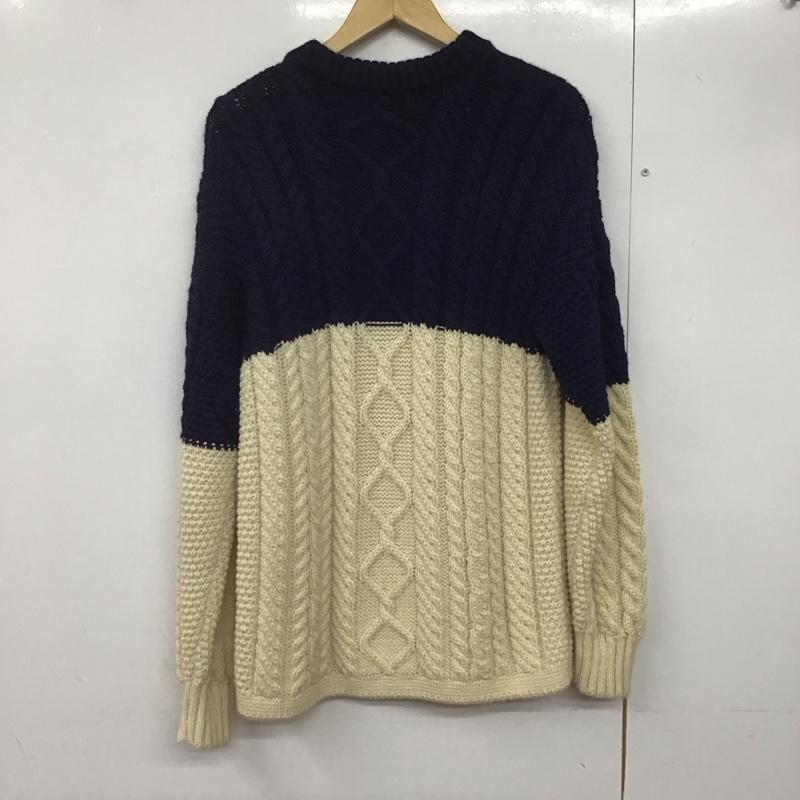 ガンジー ウーレンズ GUERNSEY WOOLLENS ニット、セーター 長袖 長袖ニットカットソー クルーネック セーター M 総柄 白 / ホワイト / X 紺 / ネイビー /  メンズ USED 古着 中古 10141474