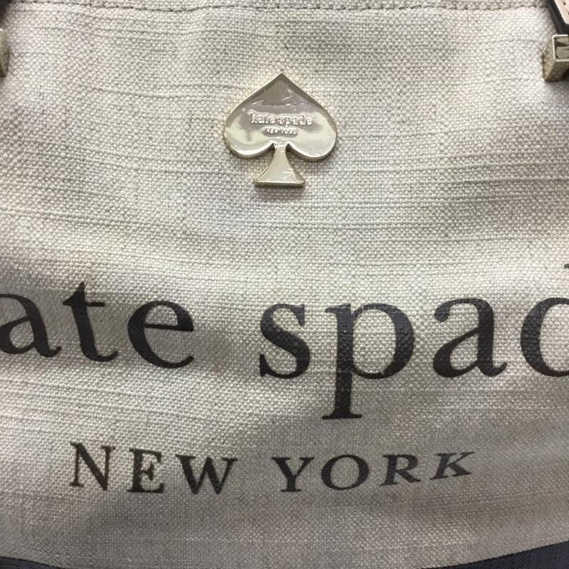 ケイトスペード Kate Spade トートバッグ トートバッグ PXRU5024 バイカラー レザー ジュートキャンバス ロゴ、文字 ベージュ / ベージュ / X 黒 / ブラック /  レディース USED 古着 中古 10107884