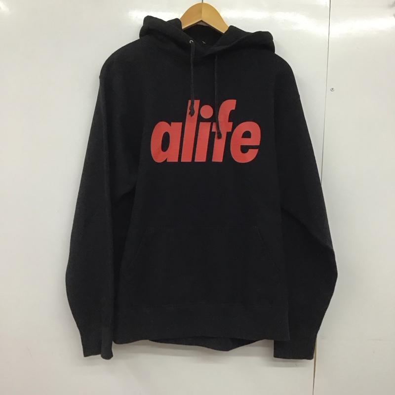 エーライフ ALIFE パーカー 長袖 長袖パーカー プルオーバーパーカー スウェット L ロゴ、文字 黒 / ブラック /  メンズ USED 古着 中古 10146468