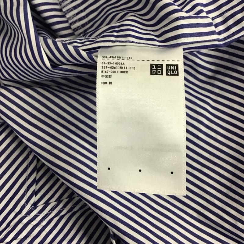 ユニクロ UNIQLO シャツ、ブラウス 長袖 331-436115 スーピマコットンオーバーサイズスタンドカラーシャツ 長袖シャツ M ストライプ 白 / ホワイト / X 青 / ブルー /  メンズ USED 古着 中古 10138219