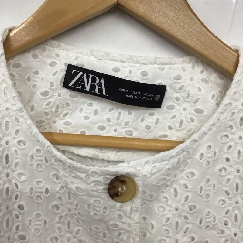 ザラ ZARA シャツ、ブラウス 七分袖 3046 066 251 五分袖 ノーカラー ペプラム タグ付き S 刺繍 白 / ホワイト /  レディース USED 古着 中古 10129178