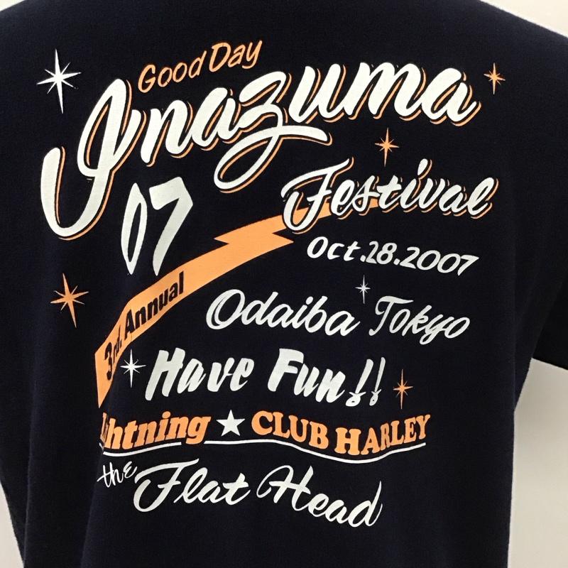 フラットヘッド The Flat Head Tシャツ 半袖 半袖カットソー プリントTシャツ クルーネックカットソー 38 ロゴ、文字 紺 / ネイビー /  メンズ USED 古着 中古 10113146