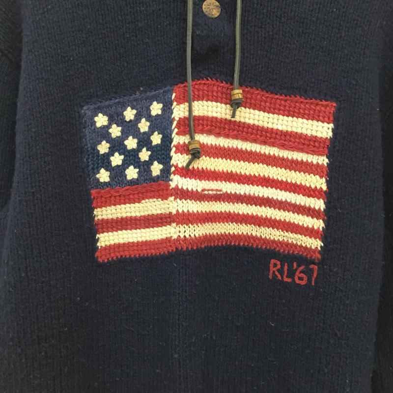 ポロカントリー POLO COUNTRY ニット、セーター 長袖 星条旗　フード付きニットパーカー M  紺 / ネイビー /  メンズ USED 古着 中古 10136217