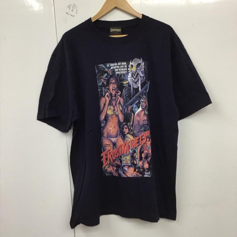 エロスティカ EROSTiKA Tシャツ 半袖 半袖カットソー プリントTシャツ クルーネックカットソー XL プリント 紺 / ネイビー /  メンズ USED 古着 中古 10130093
