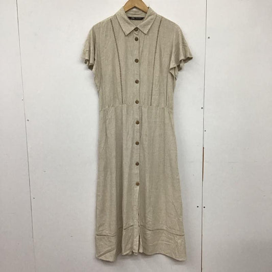 ザラ ZARA ワンピース ロングスカート 半袖ロングワンピース フレアスカート 前ボタン L 無地 ベージュ / ベージュ /  レディース USED 古着 中古 10134322