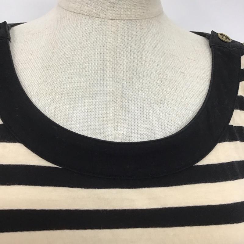 バーバリーロンドン Burberry London ワンピース ひざ丈スカート FAD84-517-10 肩ボタン ボーダー 1 ワンポイント 黒 / ブラック / X ベージュ / ベージュ /  レディース USED 古着 中古 10107401
