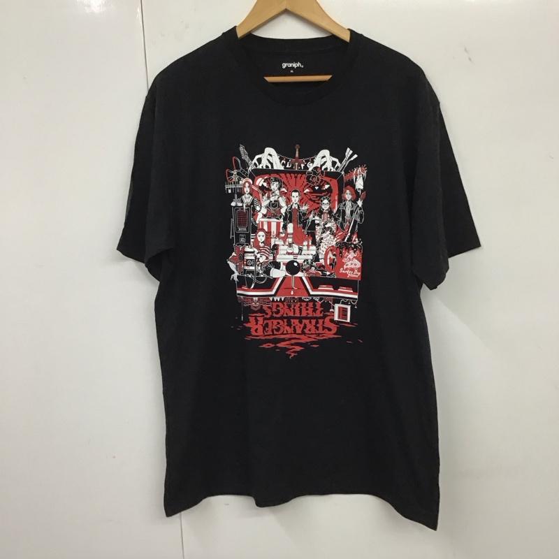 グラニフ graniph Tシャツ 半袖 半袖カットソー プリントTシャツ クルーネックカットソー strangerthings 中村佑介 XL プリント 黒 / ブラック /  メンズ USED 古着 中古 10134659