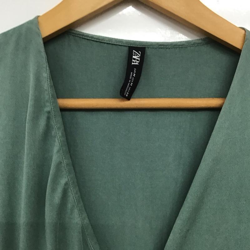 ザラ ZARA ワンピース ひざ丈スカート 半袖ワンピース フロントボタン M 無地 カーキ / カーキ /  レディース USED 古着 中古 10145175