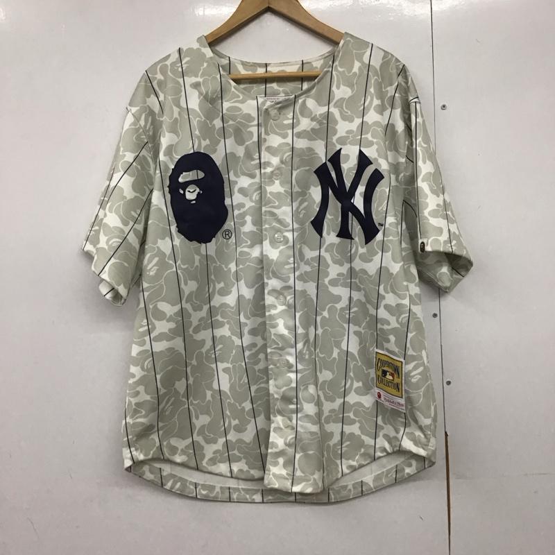 アベイシングエイプ A BATHING APE シャツ、ブラウス 半袖 Mitchell Ness NEWYORKYANKEESABCCAMOJERSEY ベースボールシャツ XL プリント 灰 / グレー /  メンズ USED 古着 中古 10141012