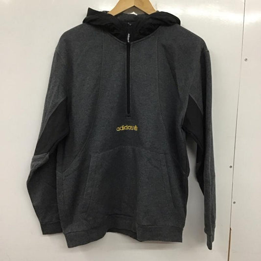 アディダス adidas パーカー 長袖 プルオーバーパーカー ジップアップカラー スポーツウェア M ロゴ、文字 灰 / グレー /  メンズ USED 古着 中古 10138594