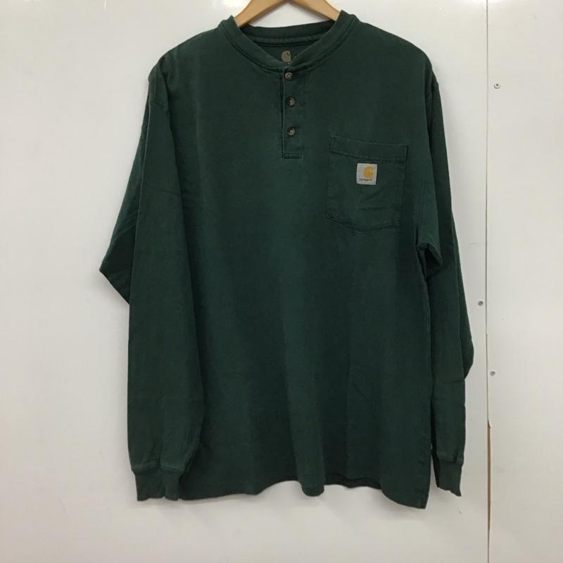 カーハート Carhartt カットソー 長袖 長袖カットソー ヘンリーネックカットソー M ロゴ、文字 緑 / グリーン /  メンズ USED 古着 中古 10149949