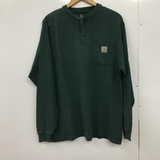 カーハート Carhartt カットソー 長袖 長袖カットソー ヘンリーネックカットソー M ロゴ、文字 緑 / グリーン /  メンズ USED 古着 中古 10149949