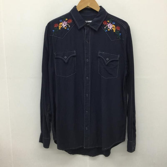 ダブルレインボー DOUBLE RAINBOUU シャツ、ブラウス 長袖 FLORAL SKULL M 刺繍 X 花柄 X スカル 紺 / ネイビー /  メンズ USED 古着 中古 10135991